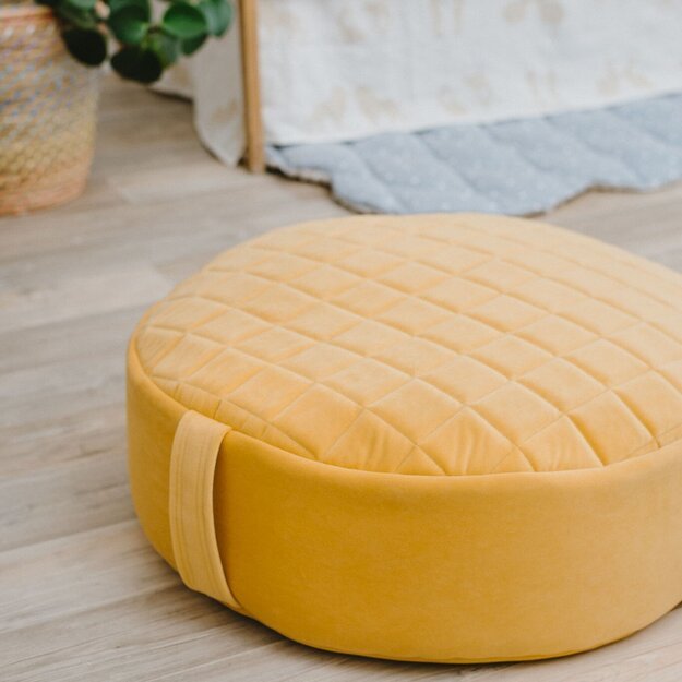 Mustard velvet round bean bag chair 
